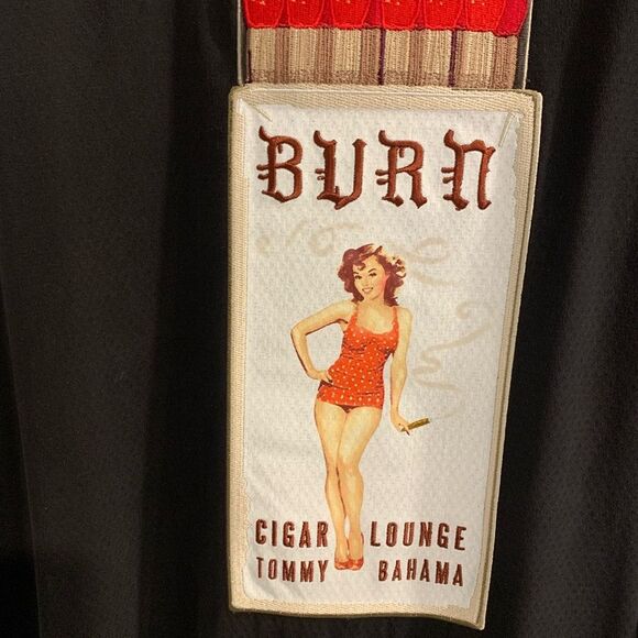 Tommy Bahama Black Burn Cigar Lounge Camp Embroidered Panel Back Shirt - Picture 6 of 7